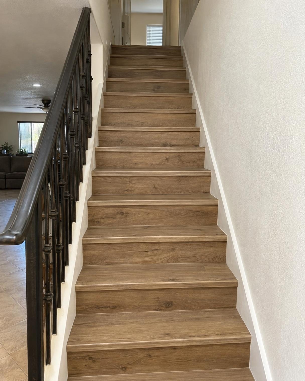 Staircase clad in wood-look planks